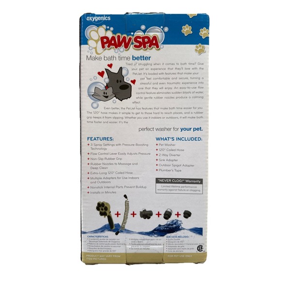Paw Spa Jet Shower Pet Washing Kit Massaging Rubber‎ Nozzle Oxygenics New In Box - Picture 3 of 5